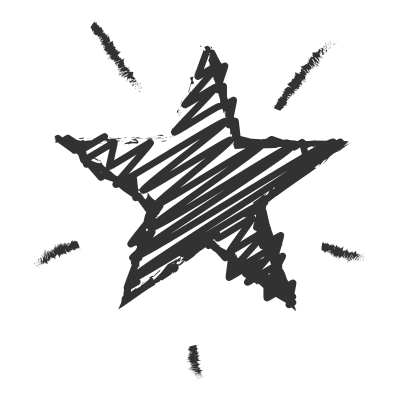 Hand-drawn black star with sketchy lines and accent marks.