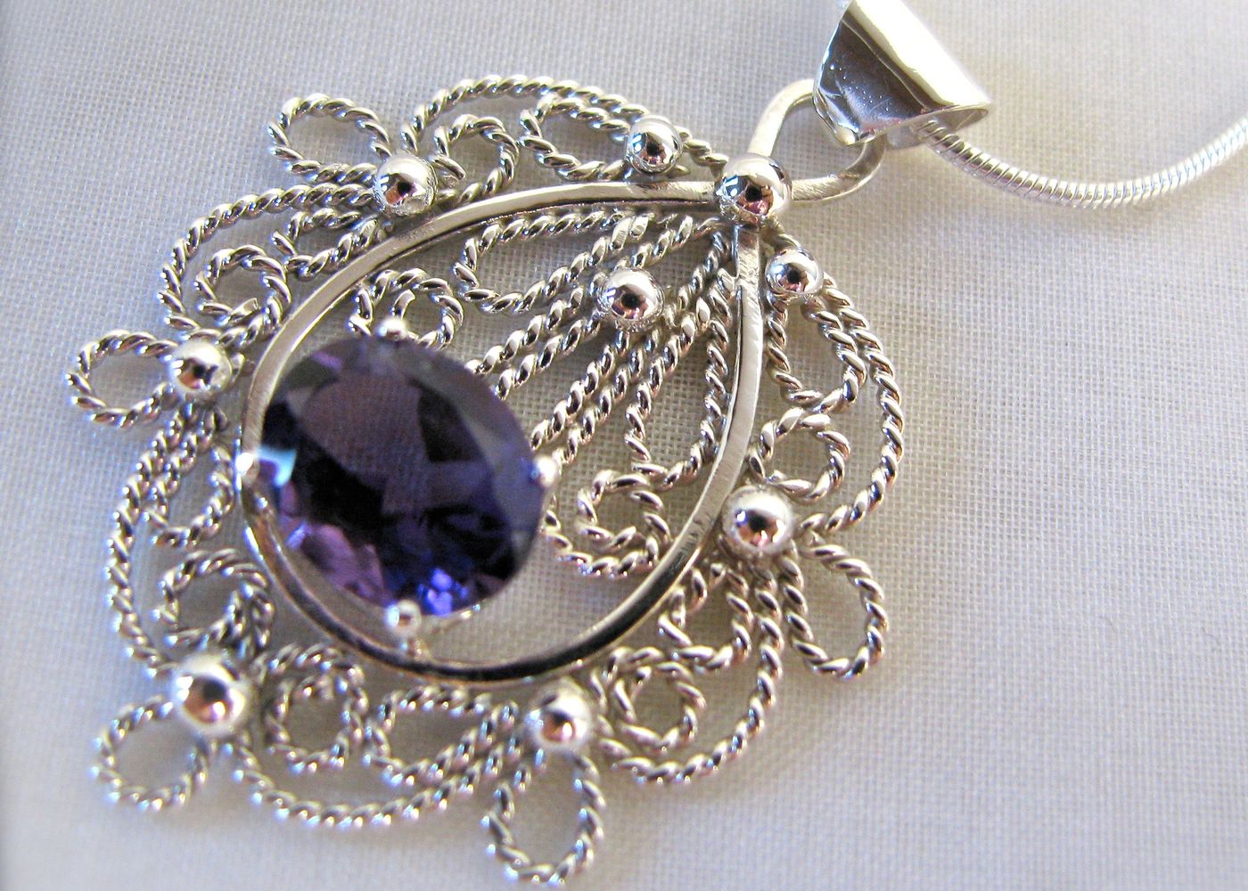 "Mother's Day" Amethyst and Sterling Silver Filigree Pendant