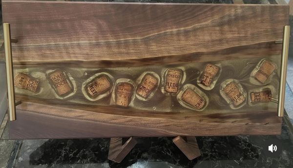 Black Walnut with highlighted champagne corks