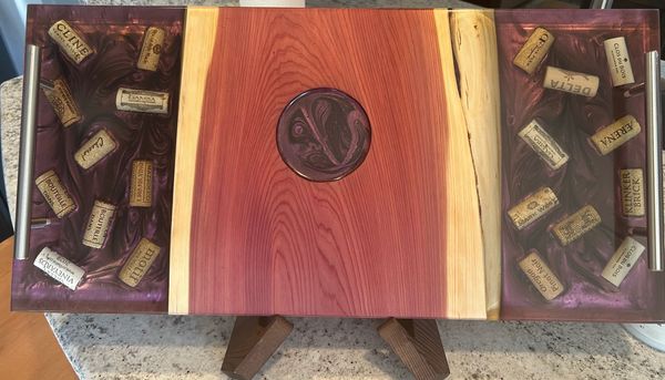 Cedar Wood with bottle cutout and wine corks