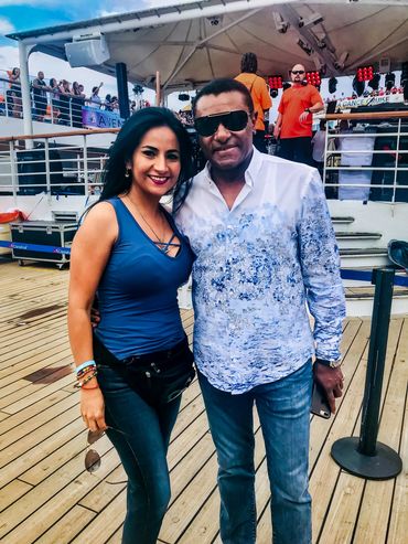 Elisabeth with Jose Alberto "El Canario" durin a salsa cruise.