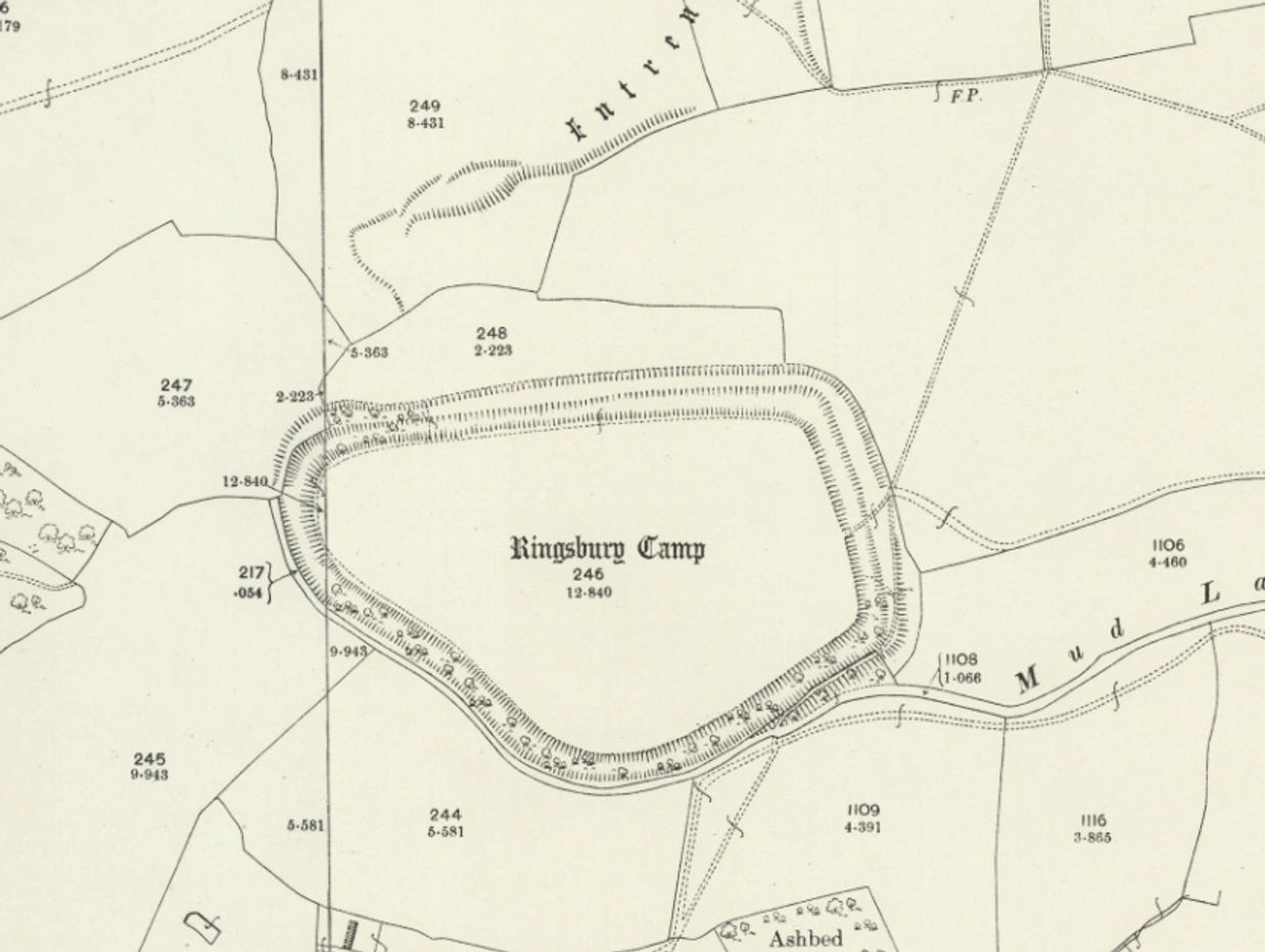 Old map showing Ringsbury Camp