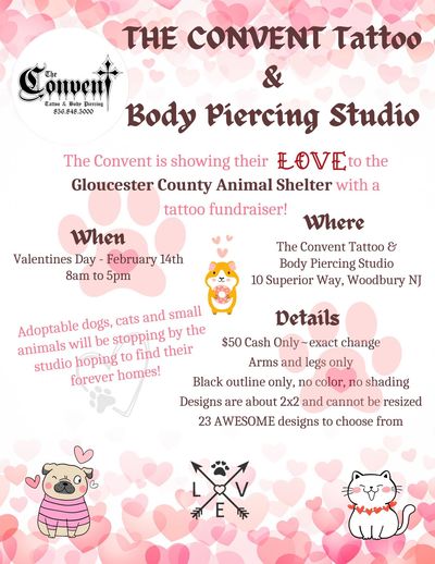  Valentine's Day Gloucester County Animal Shelter Flash Tattoo Fundraiser at The Convent Fenruary 14