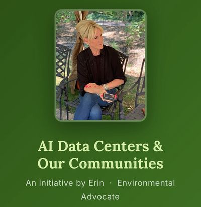 Erin, an environmental advocate, promoting AI data centers and community impact.