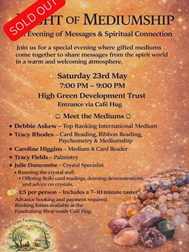 Sold out event for a night of mediumship with gifted mediums sharing spirit messages.