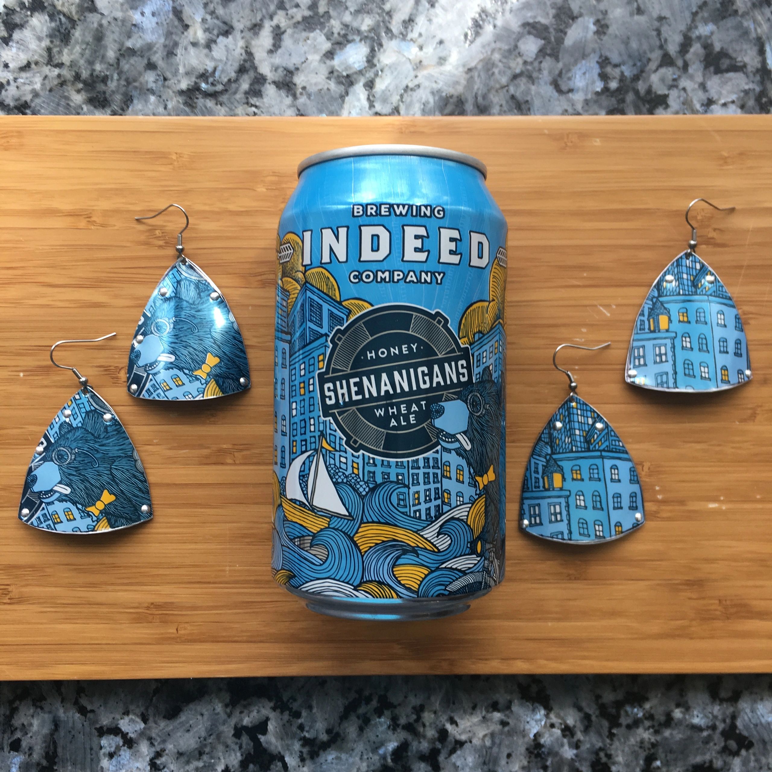 Indeed Brewing Company beer can transformed into earrings. Made in Minnesota.