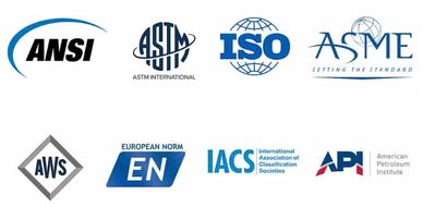 Logos of various international standards organizations.