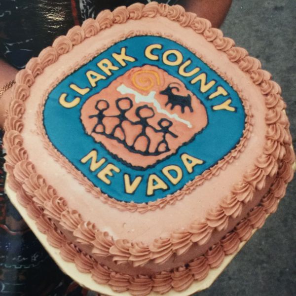 copper cake with Clark County petrograph logo