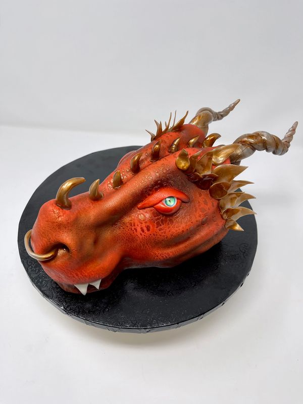 Red dragon cake with horns
