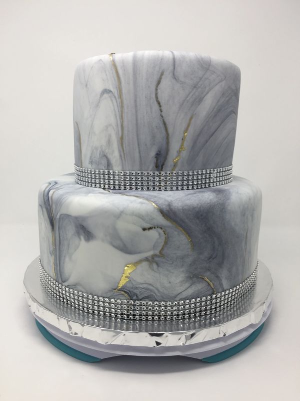 gray marble cake with rhinestone borders