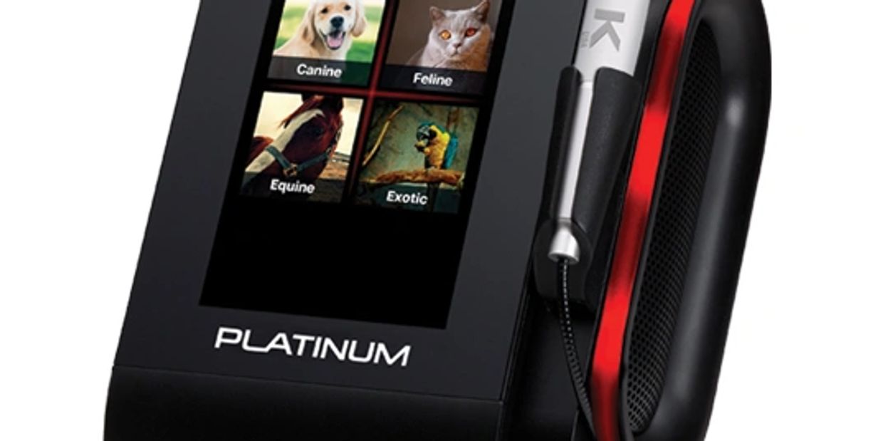 A device screen showing animal categories: Canine, Feline, Equine, Exotic.