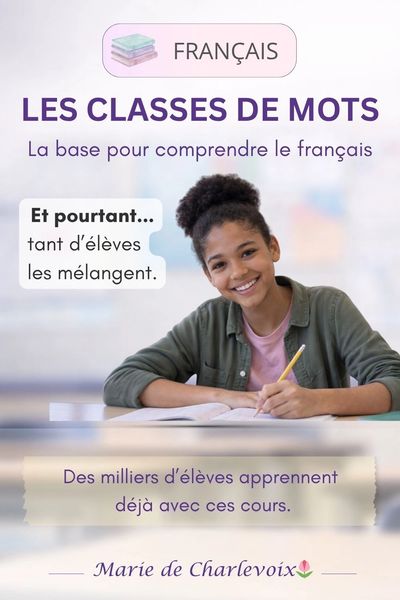 Cours sur les classes de mots en français pour le fin primaire et le secondaire Marie de Charlevoix