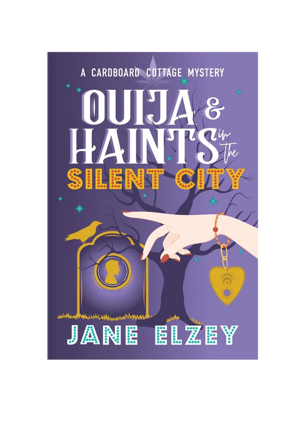 Book cover of a cozy mystery featuring vintage board games and a Ouija board in a historical cold case murder mysteries by Jane Elzey.