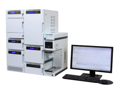 Laboratory chromatography system with computer interface for data analysis.