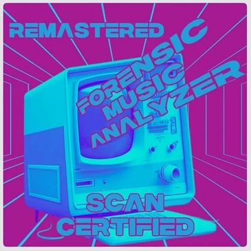 Retro computer with forensic music analyzer text.