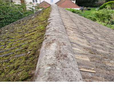 Roof moss removal in progress