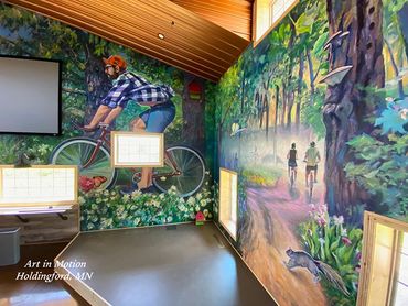 Art in Motion Mural along Lake Wobegon Trail. Acrylic on wall