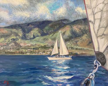 18x24" oil on canvas. Based on a sailing trip in Maui sold