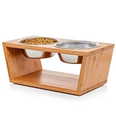 wooden pet bowl with stand