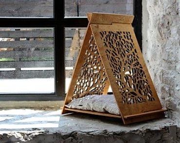 wood carved pet bed