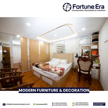 Modern bedroom with wooden furniture and elegant decor.