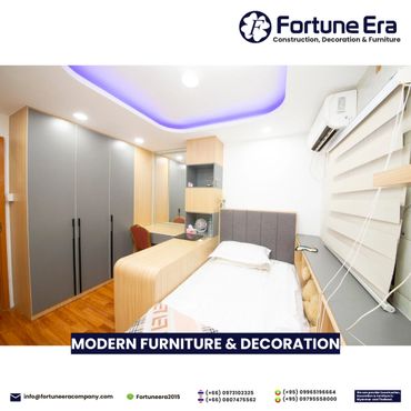 Modern bedroom with sleek furniture and soft lighting.
