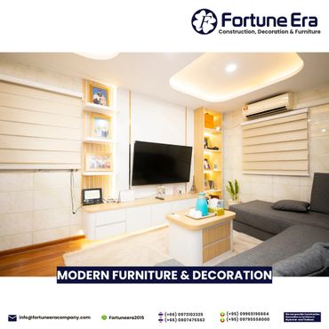 Modern living room with sleek furniture and warm lighting.