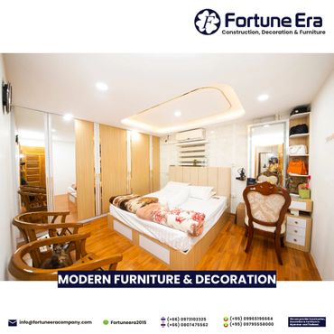 Modern bedroom with wooden furniture, bright lighting, and elegant decor.