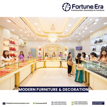Modern jewelry store interior with elegant lighting and display cases.