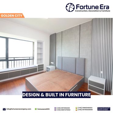 Modern bedroom with custom-built furniture by Fortune Era.