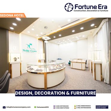 Luxurious jewelry display room with elegant lighting and modern furniture.