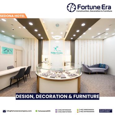 Modern jewelry showroom with elegant design and stylish furniture.