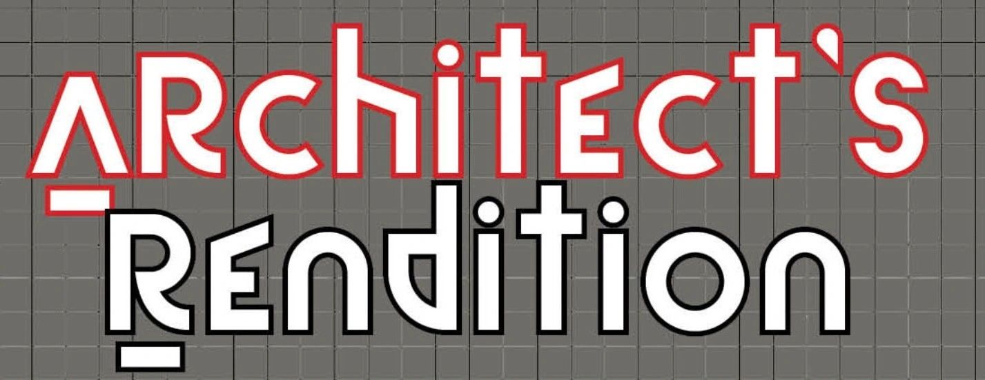 Stylized text reading 'Architect's Rendition' on a gray grid background.