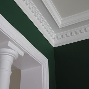 Colonial five piece crown molding with custom dental details. 