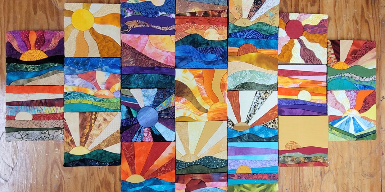 Community Art Created at Create Together. Art form is Sunsets in Kinusaigu, a Japanese art form.