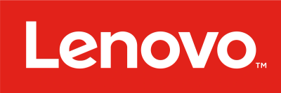 Lenovo logo in white on a red background.