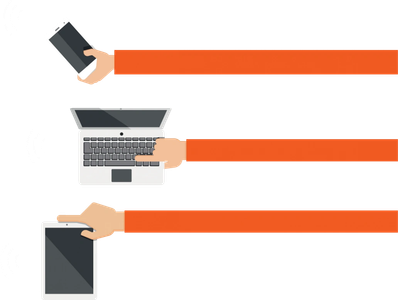 Drei verschiedene Geräte mit WLAN-Signalen: Smartphone, Laptop und Tablet.