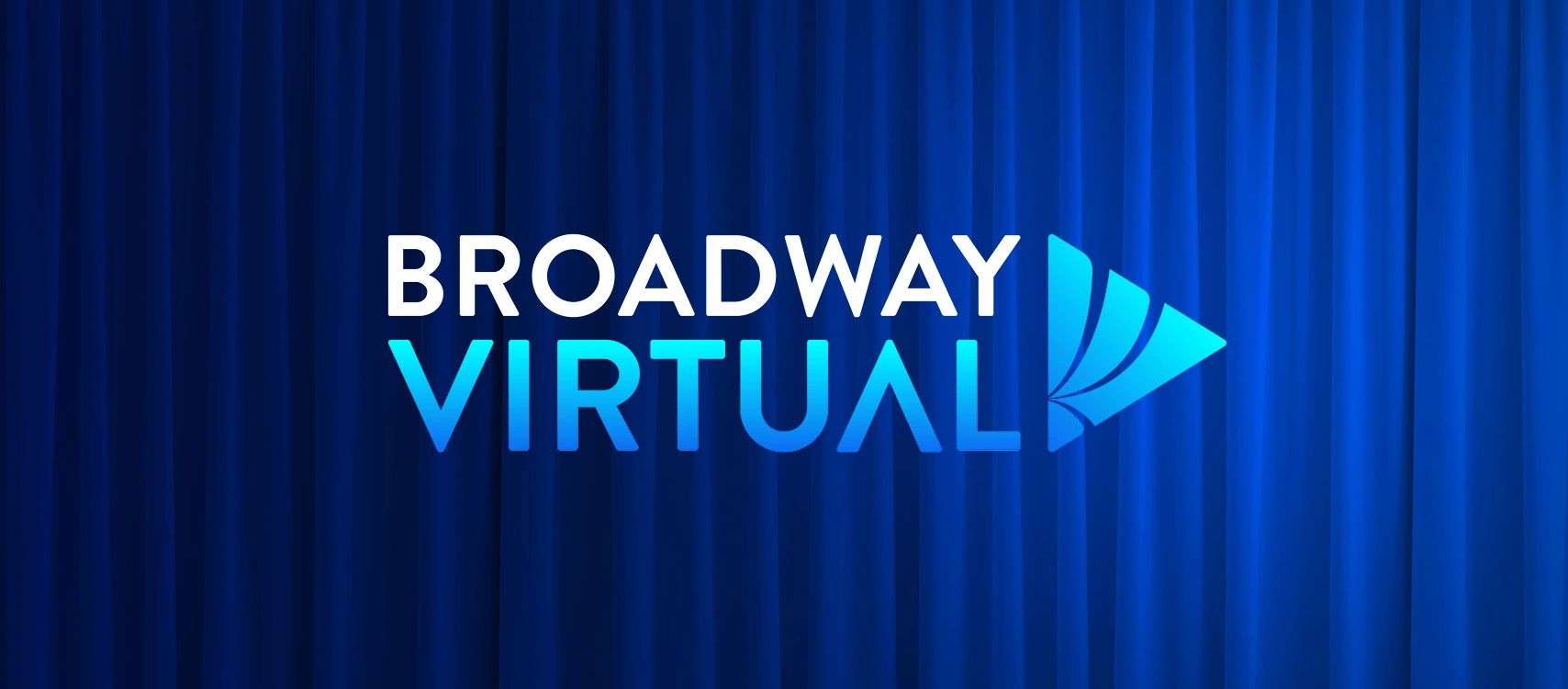 Broadway Virtual logo on blue curtain background.