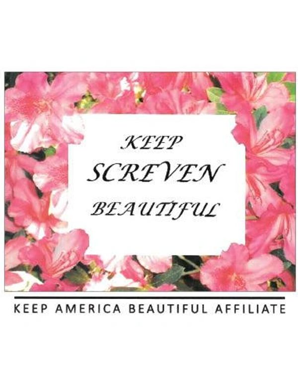 Keep Screven Beautiful logo with name surrounded by azalea blossoms and Keep America Beautiful Affil