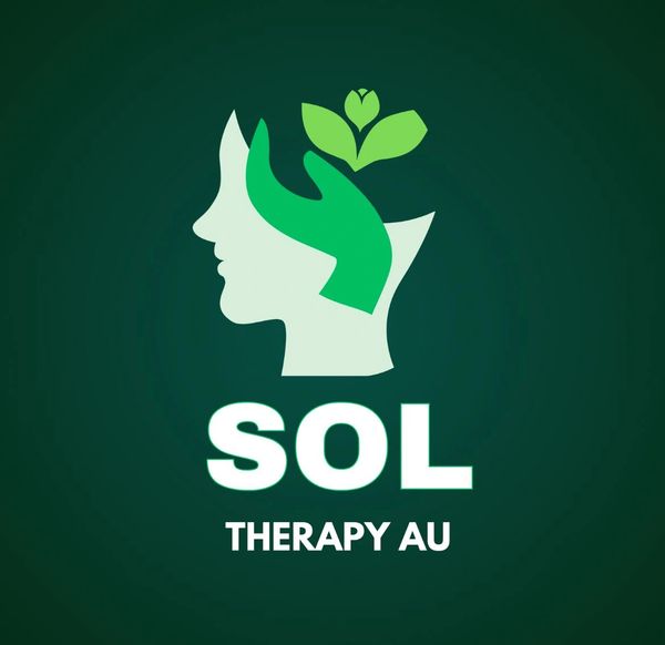 Logo for SOL Therapy AU with a human profile and green hand and plant.