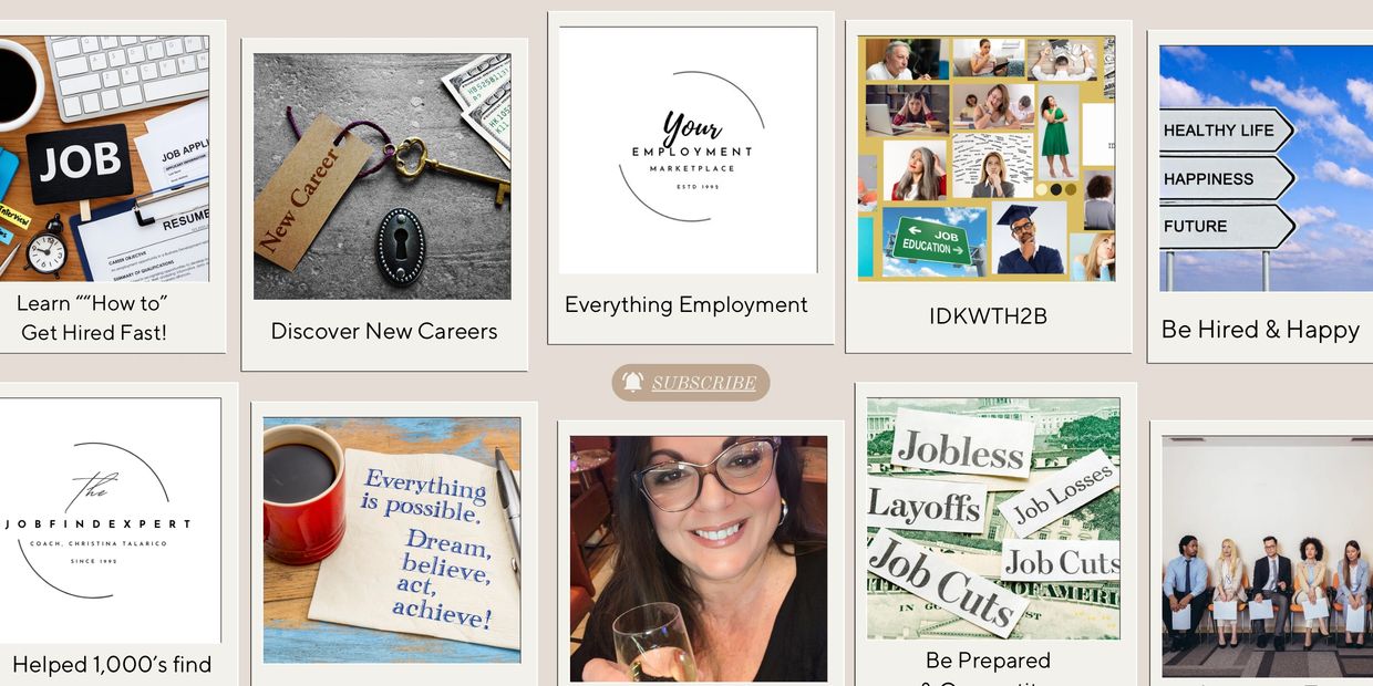 Collage promoting job search tips and career advice by Christina Talarico.