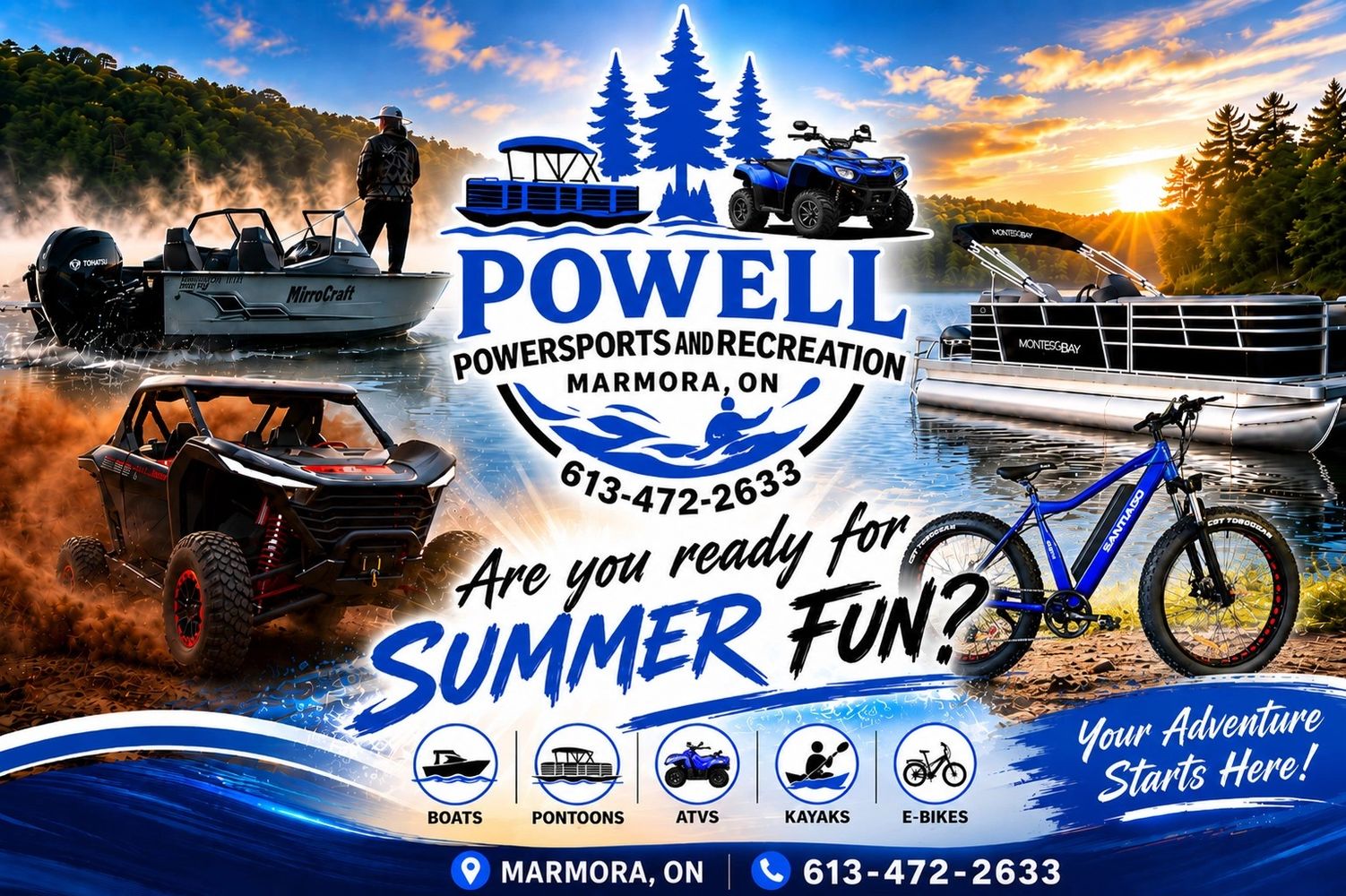 Advertising banner for Powell Powersports and Recreation in Marmora, ON.