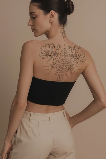 Rucken tattoo Frau,fineline tattoo, floral tattoo, ornamental tattoo, Hamburg tattoo, back tattoo