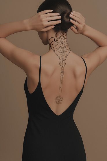 Nackentattoo Frau,fineline tattoo, neck tattoo, ornamental tattoo, Hamburg tattoo, back tattoo