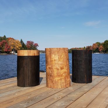Cherry Wood Minimalist Contemporary Side Tables on Kawarthas Dock