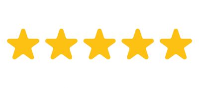 Five bright yellow stars in a row on white background.