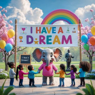 Tiki celebrating with all races of kids