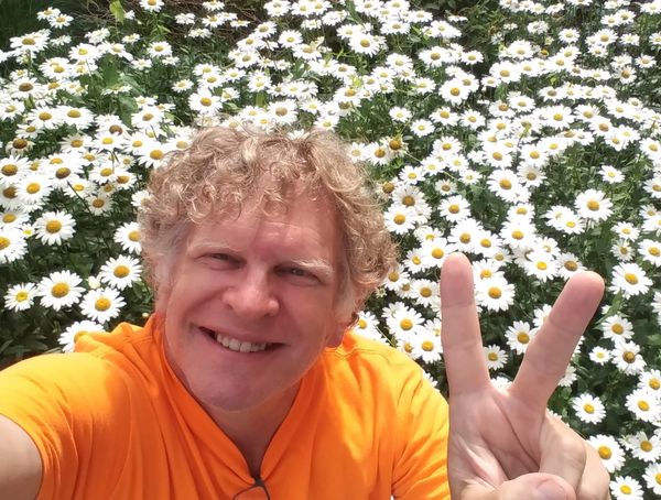 Kevin in flower patch