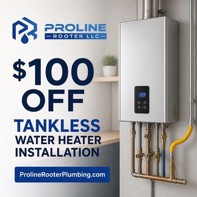 $100 off tankless water heater installation by Proline Rooter LLC.