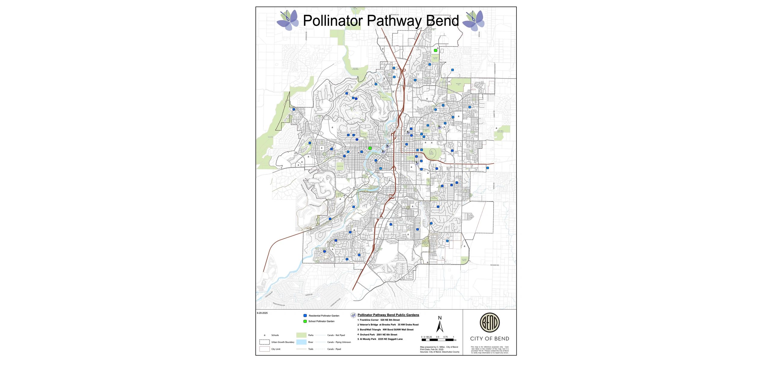 Map of Pollinator Pathway Bend Gardens